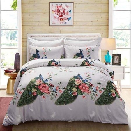 DOLCE MELA Dolce Mela DM706K Pictorial Bedding Duvet Cover Set; King Size - Peacock DM706K